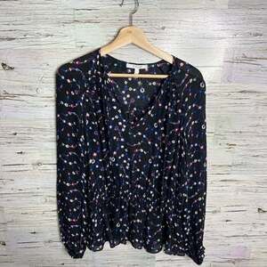 Derek Lam 10 Crosby blue floral top blouse black  size 6